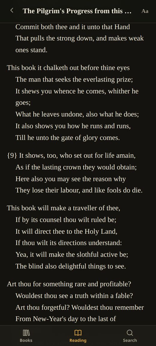 Reading The Pilgrim's Progress: Bunyan's verse prologue set as verse in a serif type