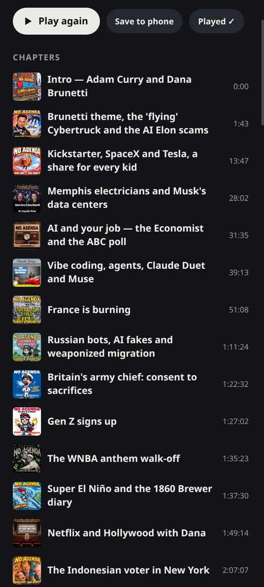 An episode's details: art, length, 21 chapters, and the chapter list with a picture for each