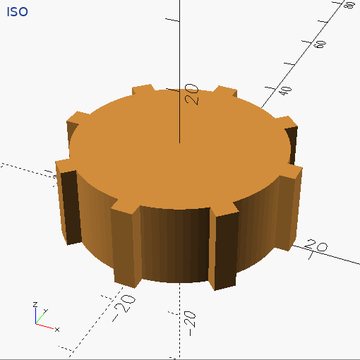 A ribbed round knob with a D-shaped hole underneath.